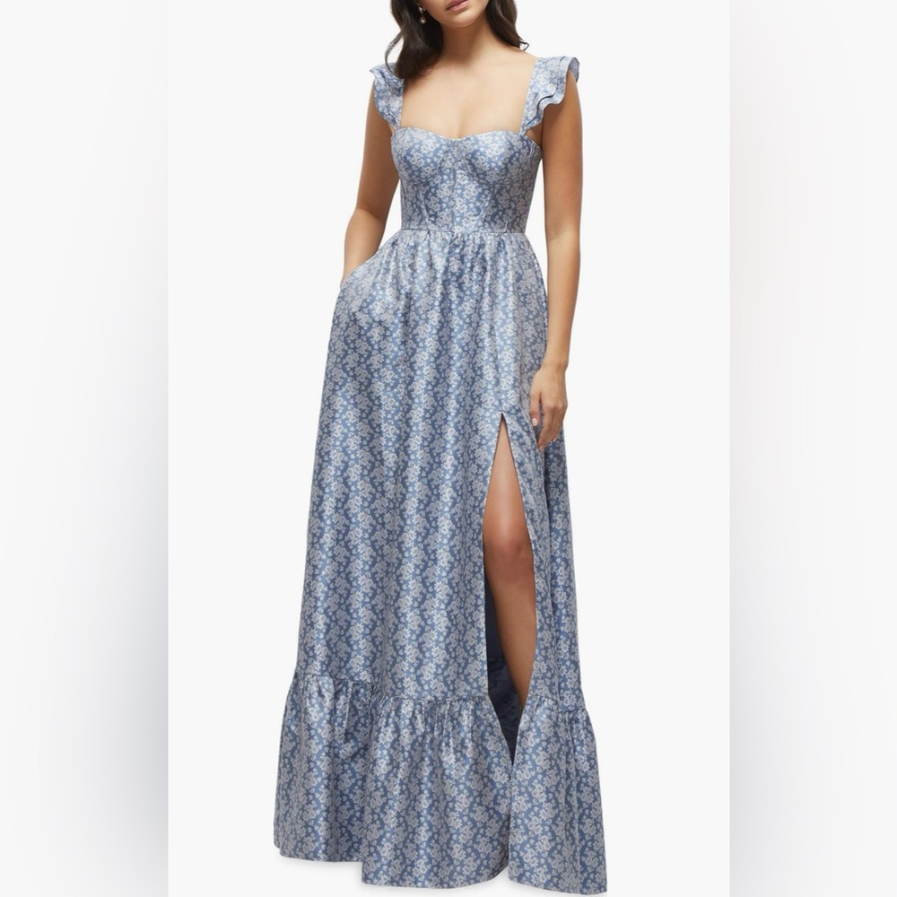 Dessy Collection Floral Jacquard Corset Bodice Gown